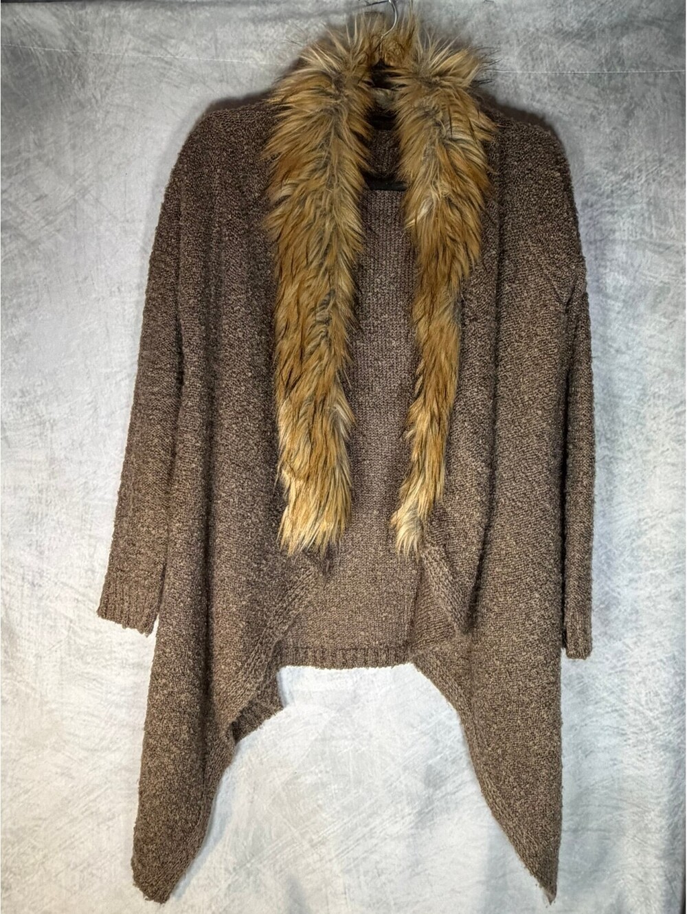 Staccato Women’s Small Brown Knit Cardigan with Faux Fur Collar  Description: